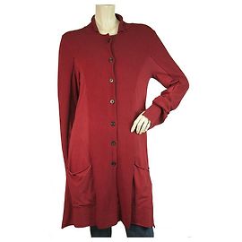 Rundholz DIP Button Front Red Burgundy Cotton Long Cardi Coat Cardigan size S Red