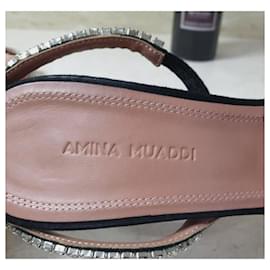 Amina Muaddi-Amina Muaddi Jade crystal-embellished suede sandals Sz.38-Black