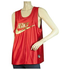 Nike Rot Gold Pailletten Logo Ärmelloses Polyester Tank Top Relaxed Fit Größe S Rot