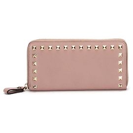 Cartera Rockstud de piel con cremallera Valentino Beige
