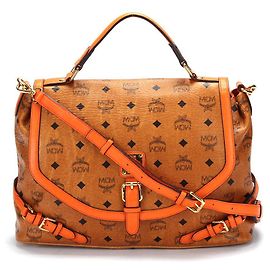 MCM Visetos Leather Briefcase Brown