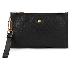 Versace-Versace Leather Medusa Zip Clutch Bag-Black