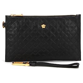 Versace-Versace Leather Medusa Zip Clutch Bag-Black