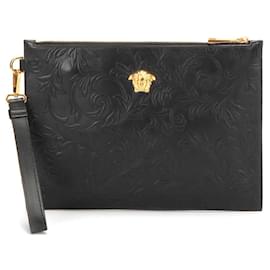 Versace-Versace Medusa Floral Embossed Clutch Bag-Black