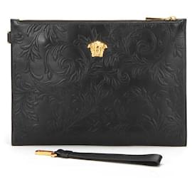 Versace-Versace Medusa Floral Embossed Clutch Bag-Black