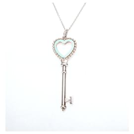 Tiffany & Co-Tiffany Sterling Silber Herz-Schlüsselanhänger-Halskette-Silber,Metallisch