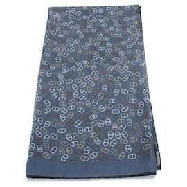 Hermès-Hermes Printed Silk Scarf-Blue