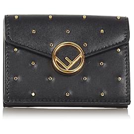 Fendi-Fendi Black F is Fendi Leather Wallet-Black,Golden