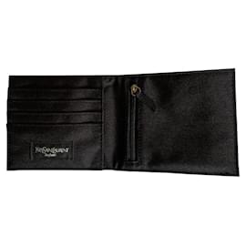 Yves Saint Laurent Black Leather and Canvas Wallet Black