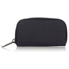 Fendi Black Zucchino Zip Around Key Holder Black