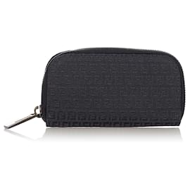 Fendi-Fendi Black Zucchino Zip Around Key Holder-Black