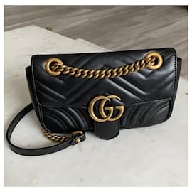 Gucci-Mini sac à bandoulière en cuir Gucci GG Marmont Matelasse - Noir-Noir