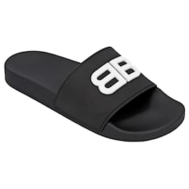 Balenciaga-Balenciaga Pool Slides 3D BB Logo Black/ White-Black