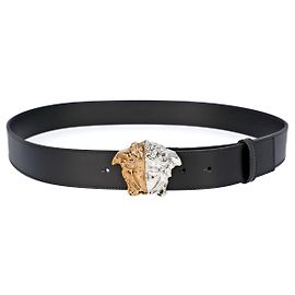 Versace Men's Smooth Leather Belt in Black With Medusa Closure Black