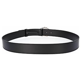 Versace-Cinto de couro liso masculino Versace em preto com fecho Medusa-Preto