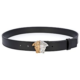 Versace Herren Glattledergürtel in Schwarz mit Medusa-Verschluss Schwarz