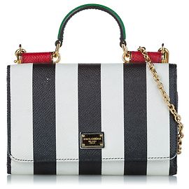 Dolce & Gabbana Cartera con cadena de cuero blanco Mini Sicily Von con cadena Negro Blanco
