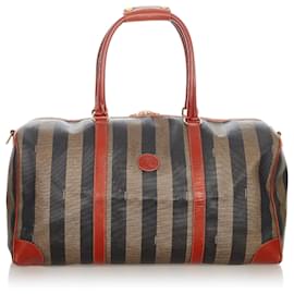 Fendi-Fendi Brown Pequin Travel Bag-Brown,Black