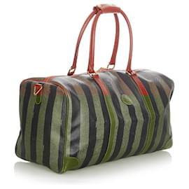 Fendi-Fendi Brown Pequin Travel Bag-Brown,Black