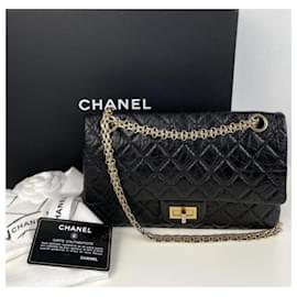 Chanel-Chanel 2.55.  225 riedizione in pelle di vitello invecchiata-Nero