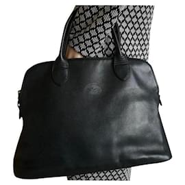 Longchamp Black Grained Leather Handbag Black