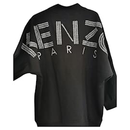 Kenzo-Black sweatshirt with KENZO embroidered logo-Black,Silvery,Golden