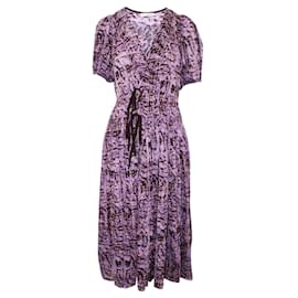 Ulla Johnson-Purple Print Midi Wrap Dress-Purple