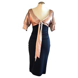 Diane Von Furstenberg Vestido Kitt vintage de seda e lã DvF Preto Carne