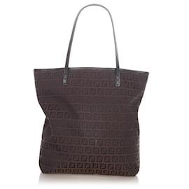 Fendi-Fendi Brown Zucchino Canvas Tote Bag-Brown,Dark brown