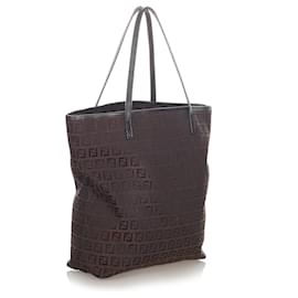 Fendi-Fendi Brown Zucchino Canvas Tote Bag-Brown,Dark brown