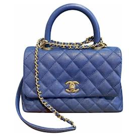 Chanel-Chanel Coco Handle caviar small leather bag-Blue