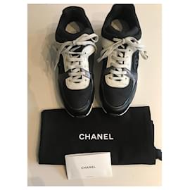 Chanel-CC Low Top Trainers-Black,White,Grey