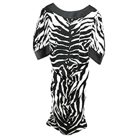 D&G-D&G Zebra Print Silk Ruched Dress-Black