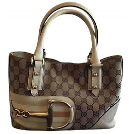 Bolsa Gucci bege de couro e tecido com metal dourado Bege