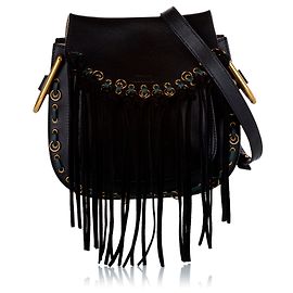Chloé Bolsa de couro com franja Chloe Black Hudson Preto