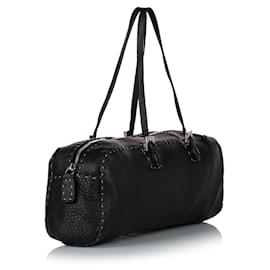 Fendi-Sac à main en cuir noir Selleria Fendi-Noir