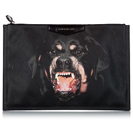 Givenchy Black Antigona Rottweiler Leather Clutch Bag Black