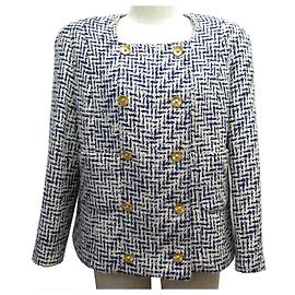 NEW CHANEL L JACKET 42 CASACO DE LÃ TWEED BICOLOR WHITE MARVY BLUE Outro