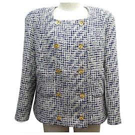 Chanel-NEW CHANEL L JACKET 42 IN TWEED BICOLOR WHITE NAVY BLUE WOOL JACKET-Other