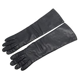 Hermès HERMES LANGE HANDSCHUHE GRÖSSE 6 SCHWARZE LEDERHANDSCHUHE Schwarz