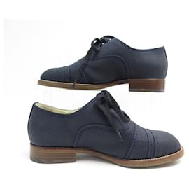 Chanel-NEW CHANEL RICHELIEU CRUISE OXFORD G SHOE29684 36 BLUE CANVAS SHOES-Navy blue