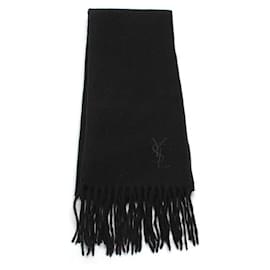 Yves Saint Laurent-Yves Saint Laurent Wool Scarf in black cotton wool-Black