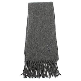 Yves Saint Laurent-Yves Saint Laurent Wool Scarf in grey cotton wool-Grey