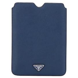 Prada-Prada Saffiano Tablet Case in blue calf leather leather-Blue