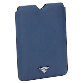 Prada-Prada Saffiano Tablet Case in blue calf leather leather-Blue