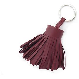 Hermès NEW HERMES CARMEN KEY RING IN BURGUNDY LAMB LEATHER POMPOM KEY RING BOX Dark red