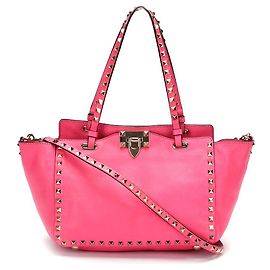 Valentino Leder Tote Bag Rockstud aus rosa Lammleder Pink