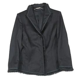 [Gebraucht] ALEXANDER MCQUEEN 2005 Made Light Melton Jacke Kaninchenfell Blouson mit Fly-Front 40 Schwarze Dame Schwarz