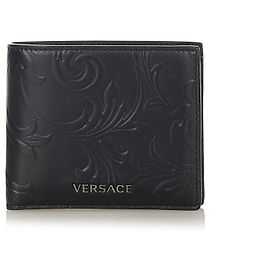 Petit portefeuille en cuir noir à deux volets Versace Noir