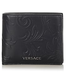 Versace Black Bi-fold Leather Small Wallet Black